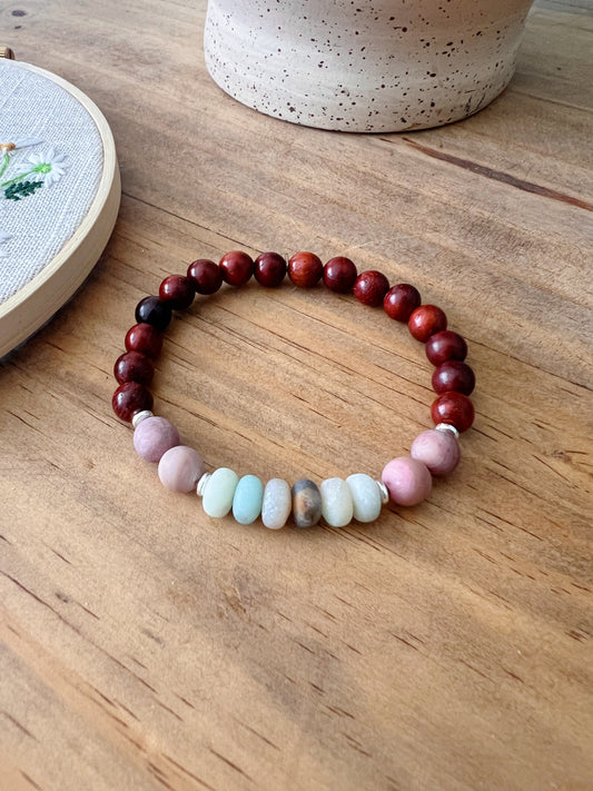 Bracelet rondelles amazonite et rhodonite