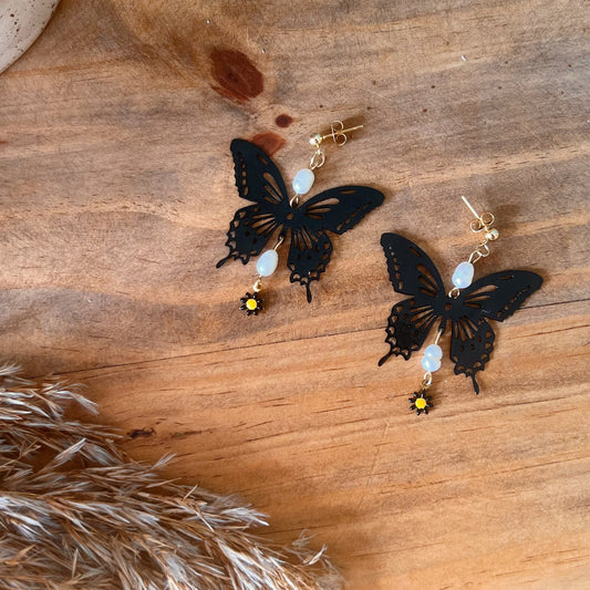 Boucles d’oreilles papillons noirs