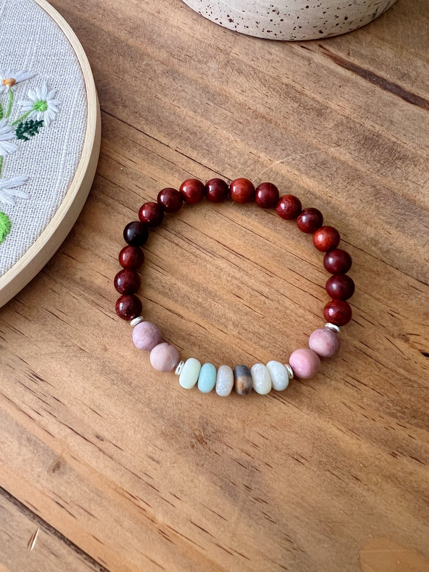 Bracelet rondelles amazonite et rhodonite