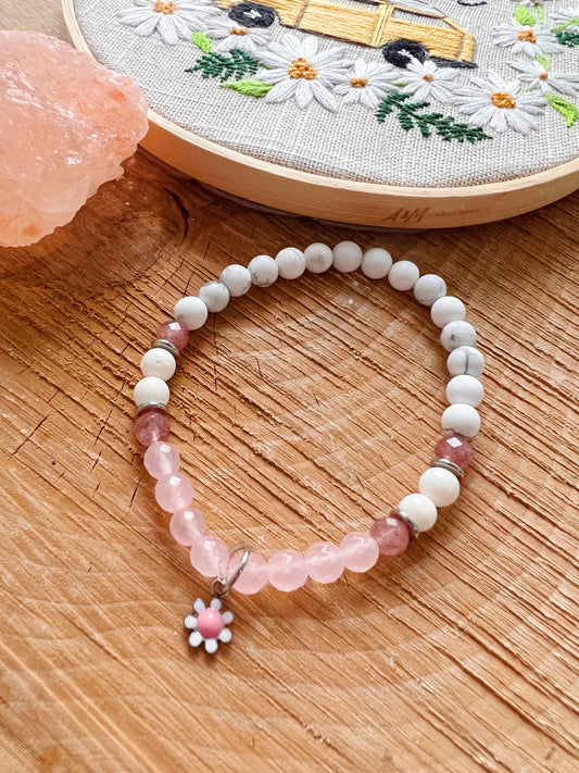 Bracelet délicat quartz rose et howlite