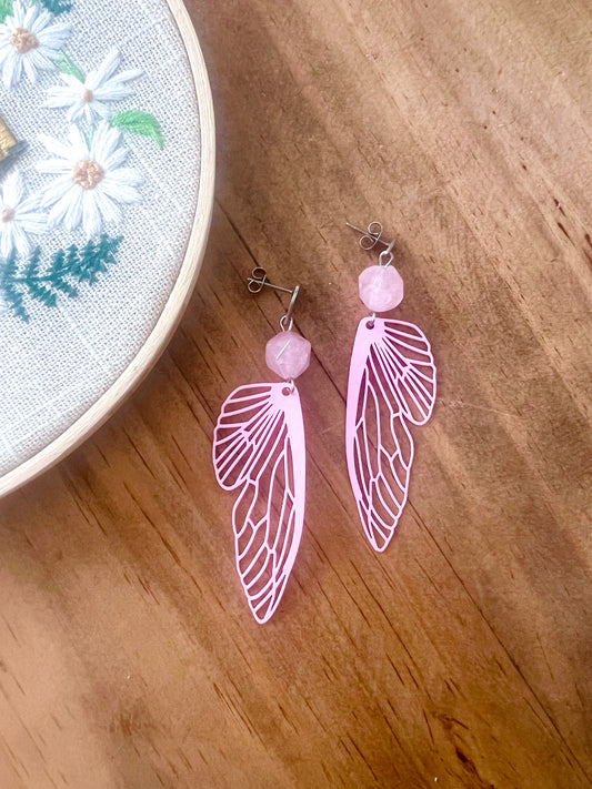 Boucles d’oreilles ailes de papillons rose