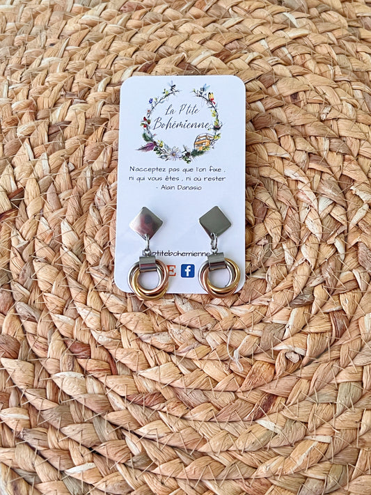 Boucles d’oreilles triples anneaux argent or bronze