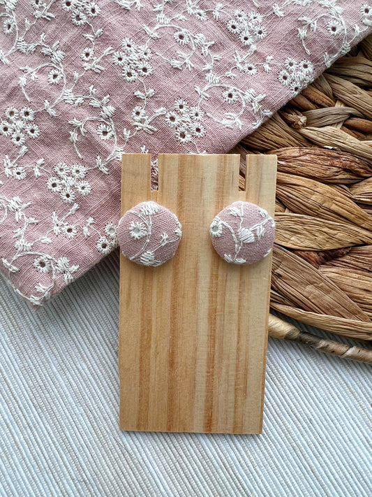 Beth - Puces d’oreilles en tissus vieux rose