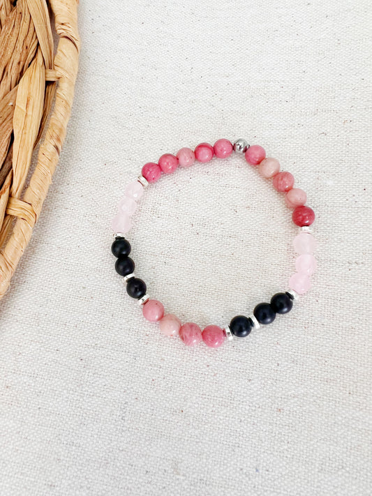 Bracelet quartz rose onyx et rhodonite